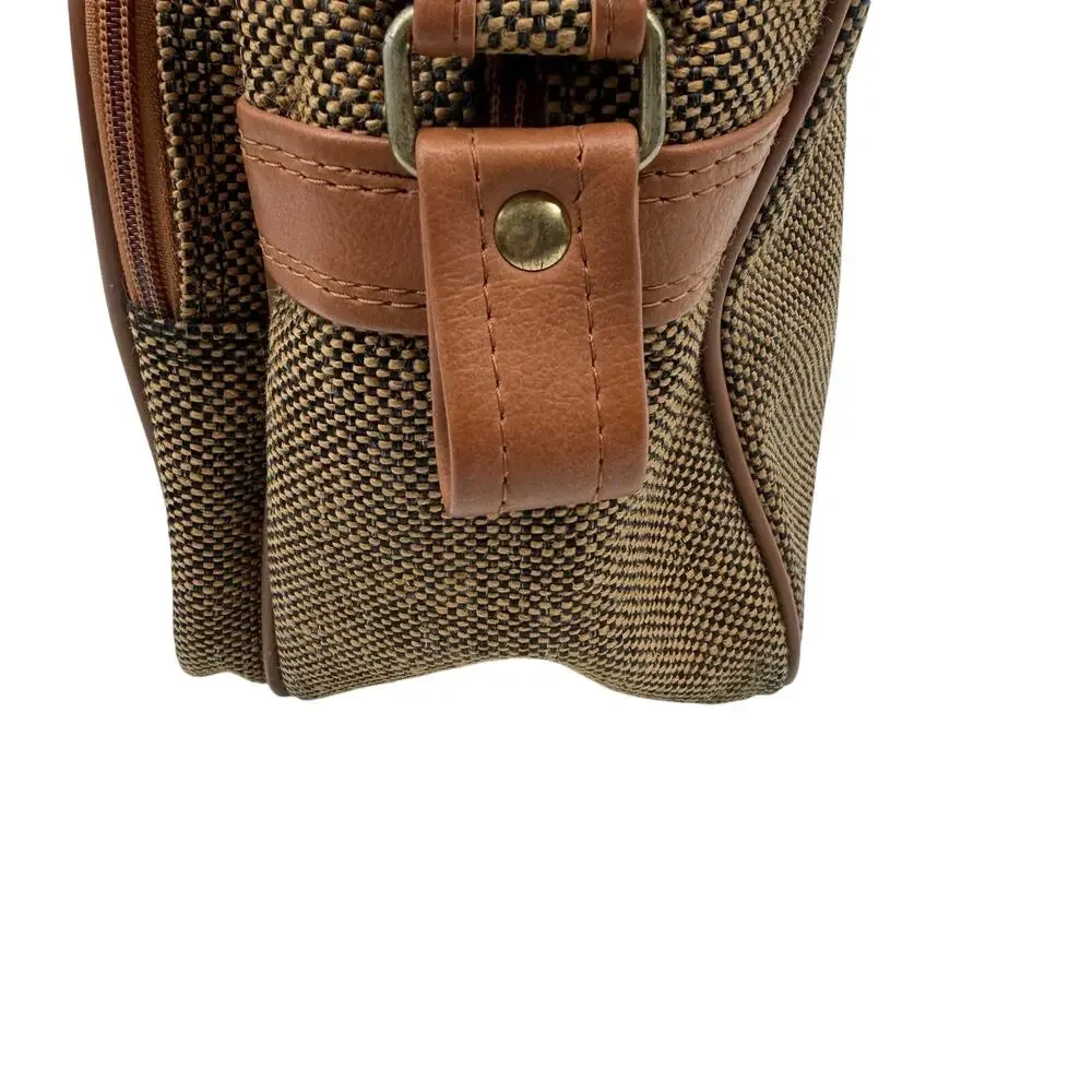 Vtg 70s Samsonite Tweed Woven Brown Carry On Travel Luggage Shoulder Strap Bag